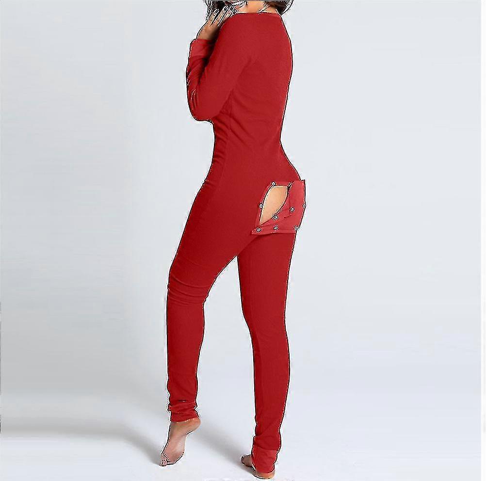 Butt Flap Underkläder Jumpsuit Kvinnor Onesie Pyjamas Back Button-down Bodycon Nattkläder Vuxna Onesies Combinaison Pyjamas Femme Hög kvalitet Tw