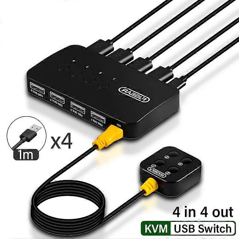 KVM USB Switch 4 Input 4 Output KVM Switch Key Switcher USB2.0 Hub for Computer Keyboard Mouse U Disk Printer Shared Controller