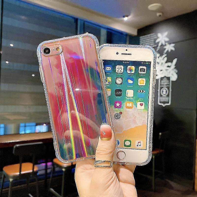 For Iphone Se 2022 / Se 2020 / 8 / 7 Imd Rendering Watercolor Aurora Pattern Shockproof Tpu + Pc Protective Case(purple And Red)