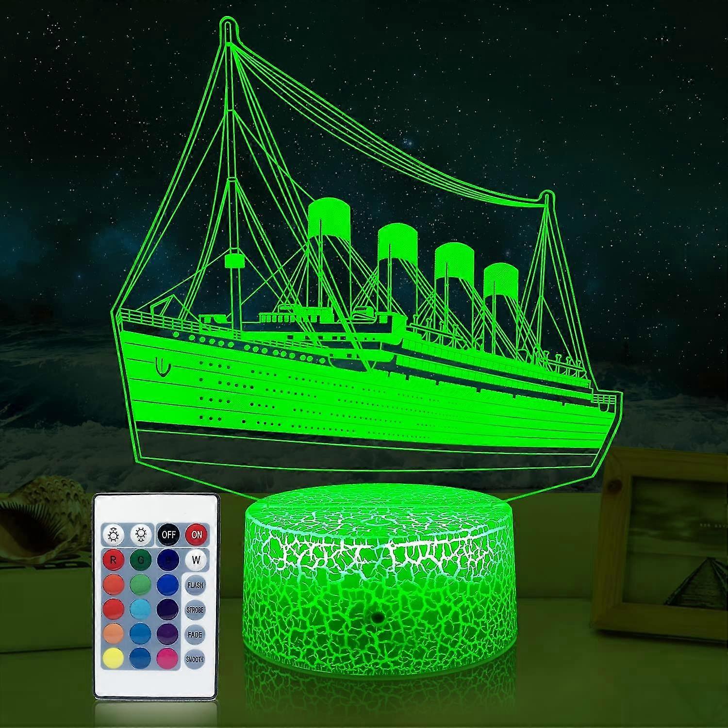 Luz noturna titanic para crianças 3d ilusão navio modelo lâmpada 16 cores mudando quarto de crianças cabeceira decoração luz como presentes de aniversário
