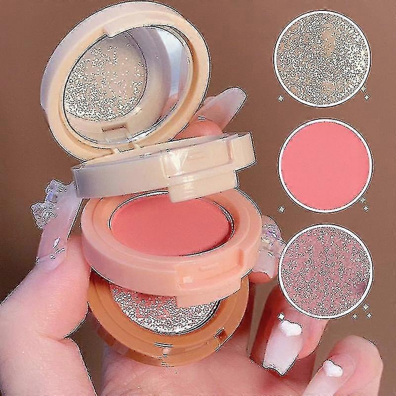Matte Highlighter Blush 3 In 1 Palette Pearly Blush Shiny Eyeshadow Multifunctio
