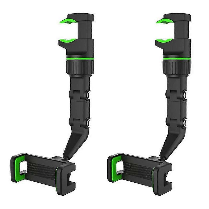 2pcs 360rearview Mirror Phone Holder Car Phone Holder Mount Adjustable Universal Stable Clip Lazy Bracket Green