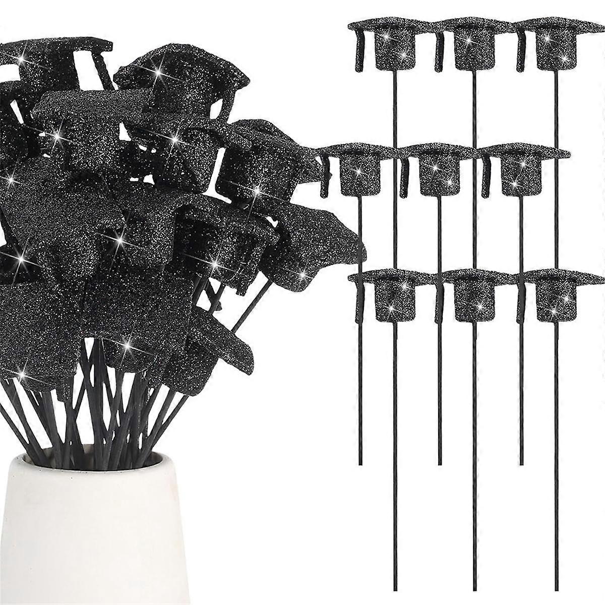 36 Pcs Graduation Cap Glitter Picks Foam Hat Picks for Grad Party Table Centerpiece Vase Filler Dec