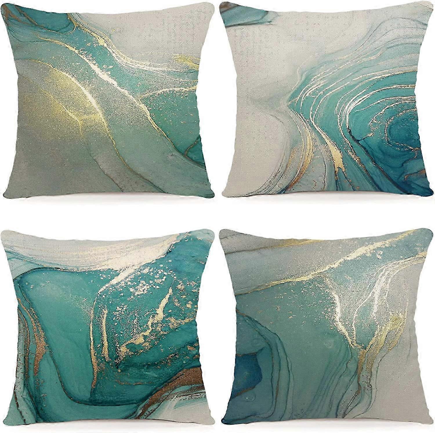 Set of 4 Linen Geometric Pattern Cushion Covers for  Bedroom, Couch, Outdoor Cushions(45 x 45 cm)