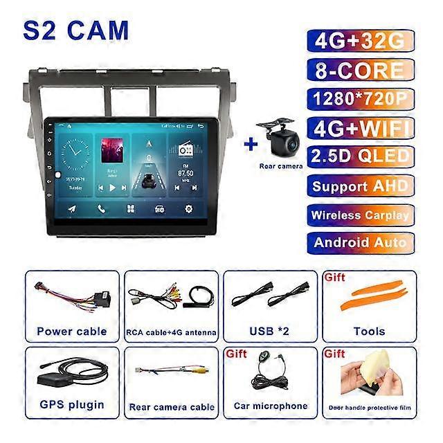 9 Zoll Android 11 Für Toyota Vios 2 Yaris 2007 - 2013 Autoradio 4G LTE Navigation GPS Multimedia Player Wireless Carplay Auto BT