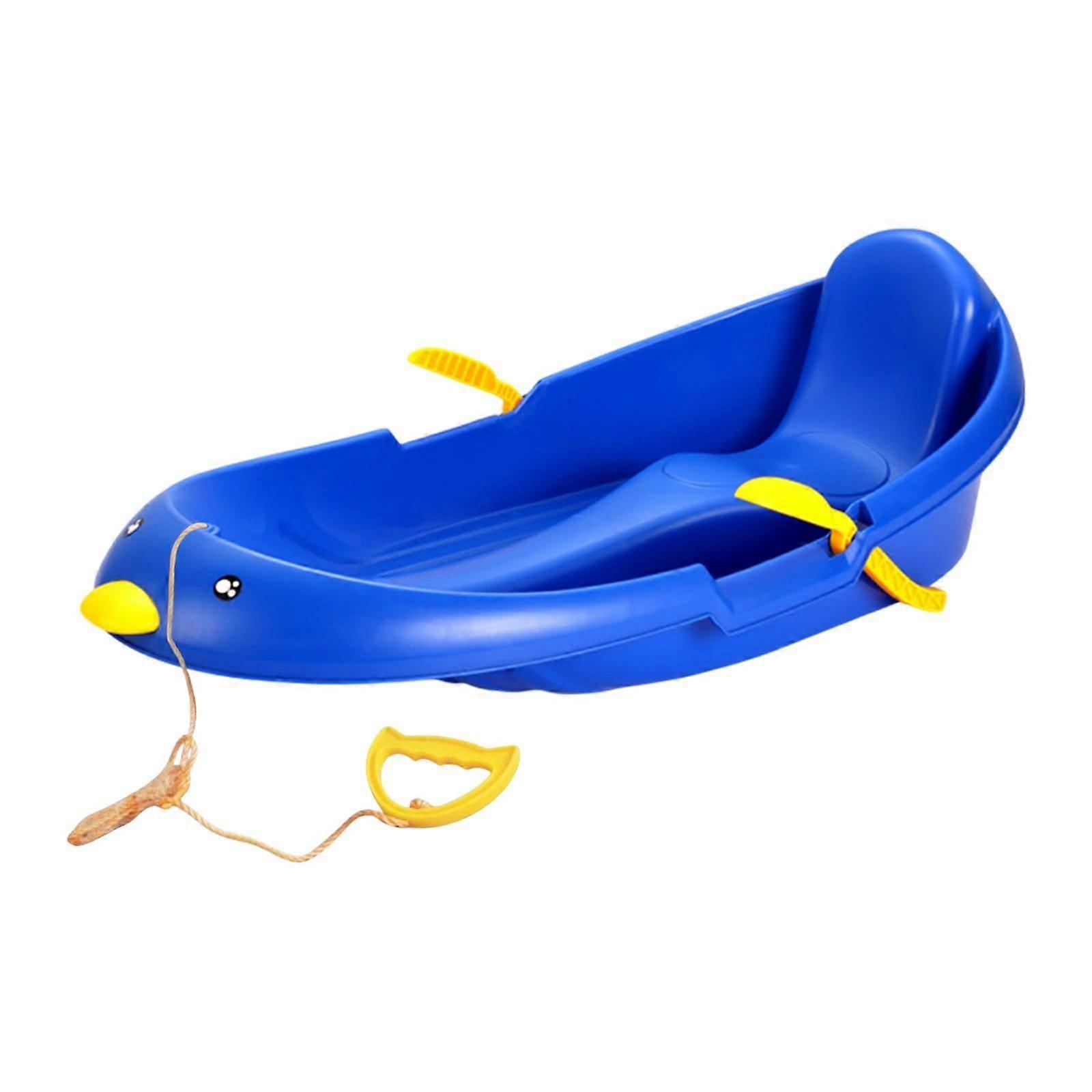 Children Snow Sled with Brake Handles Versatile Kids Toboggan with Pull Rope Blue