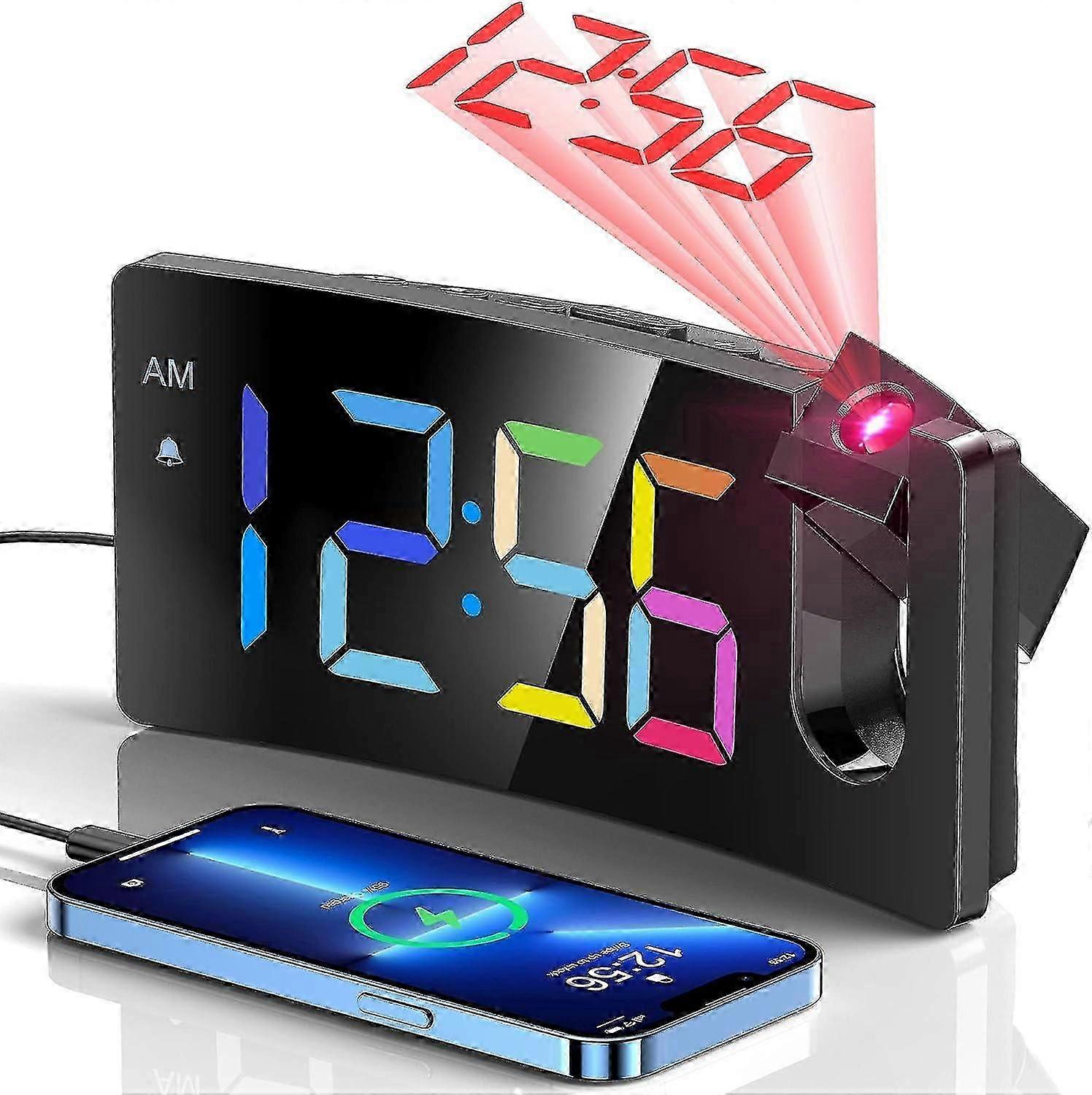 Projection Alarm Clock, Digital Clock With 180 Rotatable Projector, 3-level Brightness Dimmer,-yvan  Colorful Digit red Projection