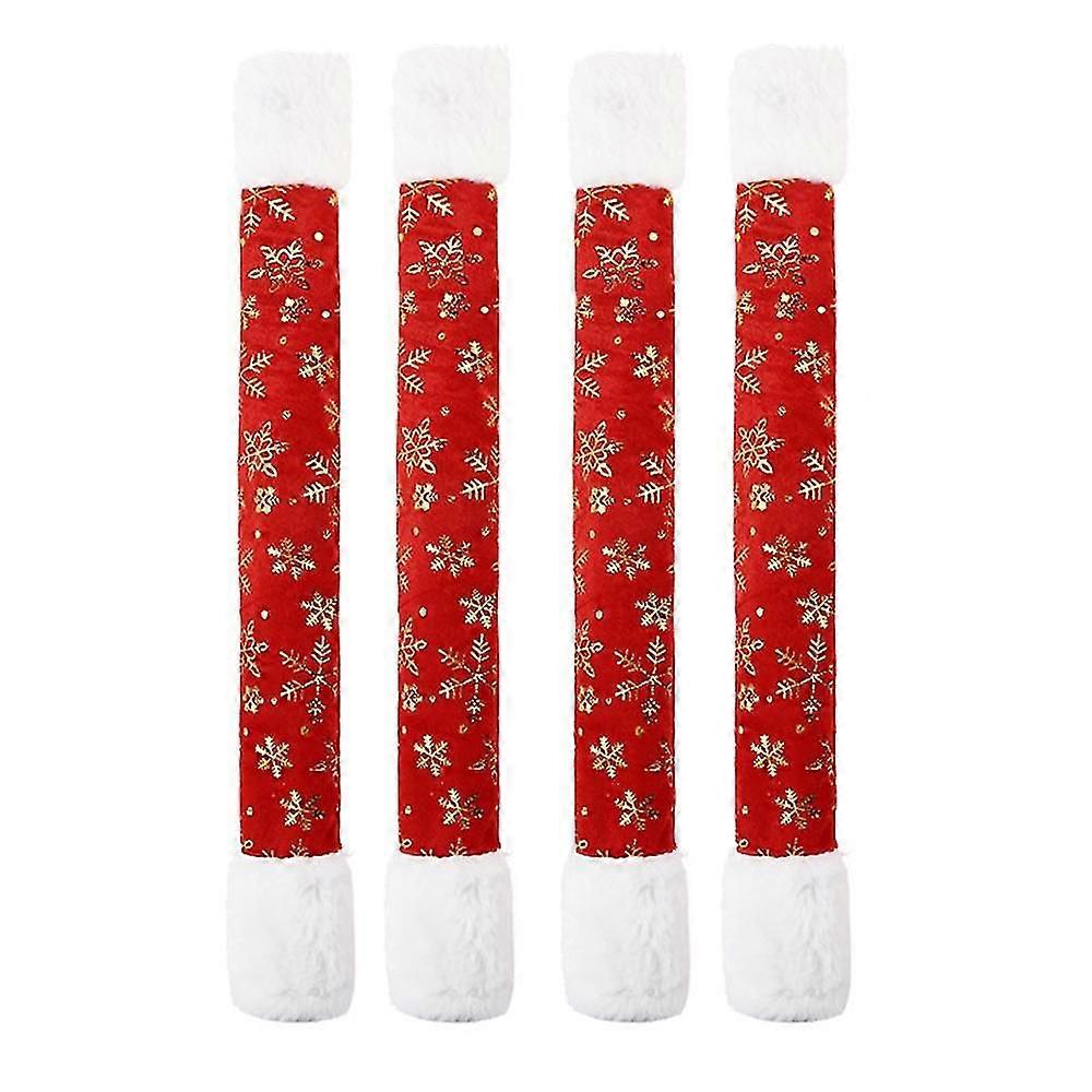 4pa Christmas Decorations Refrigerator Handle Embroidered Snowflake Print With White Plush Trim,6819