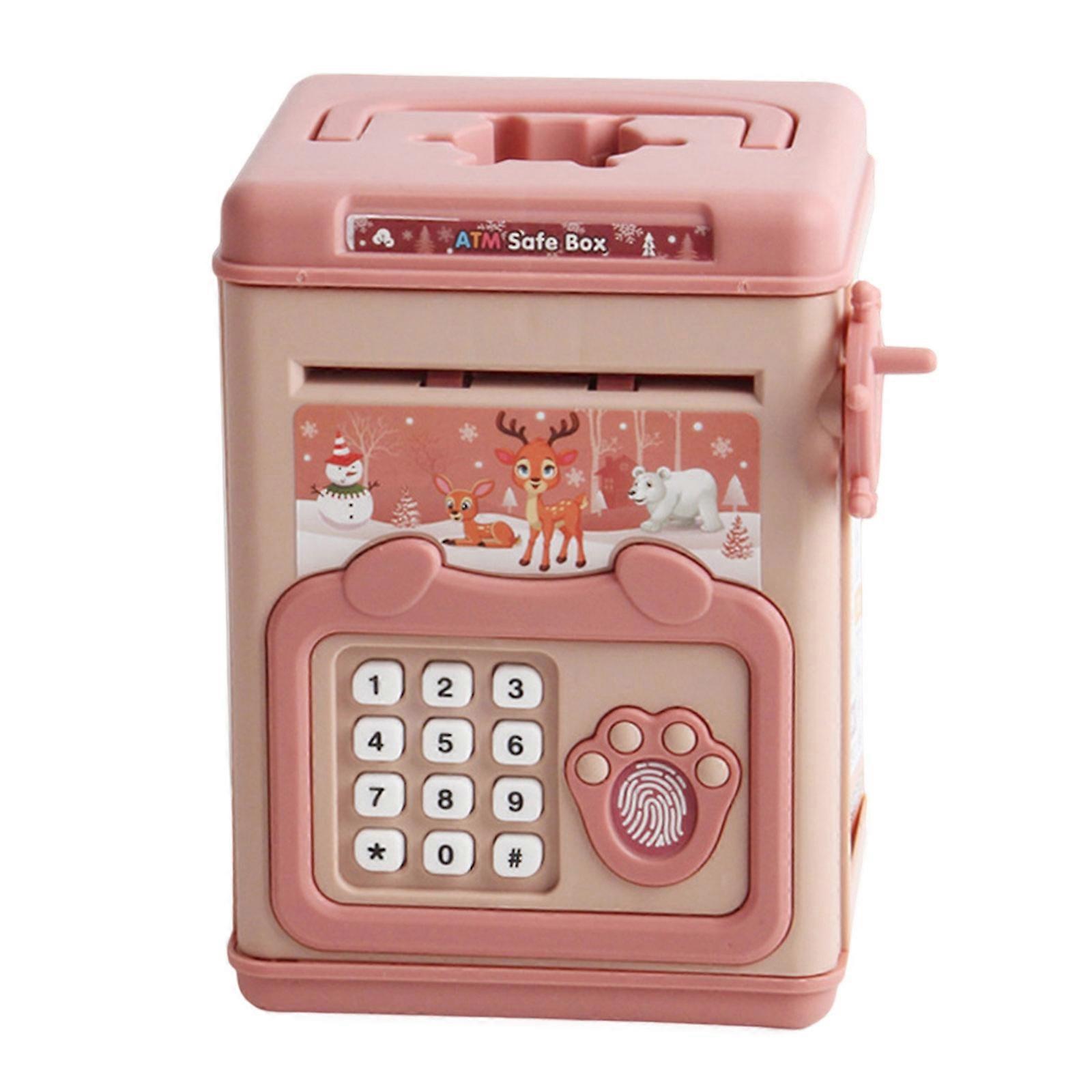 Lovely Money Box with Fingerprint and Password Unlocking Cash Box for Teaching Children Financial Responsibility Pink