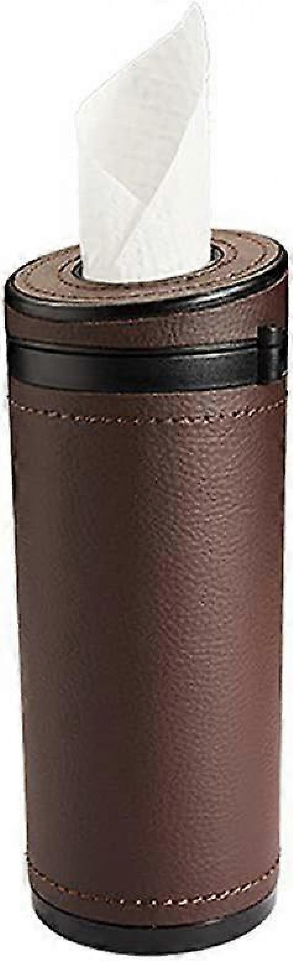 Car Handkerchief Holder - Brown, Universal PU Leather Handkerchief Holder Bote Multi functional Handkerchief Cylindrical Car Handkerchief Holder