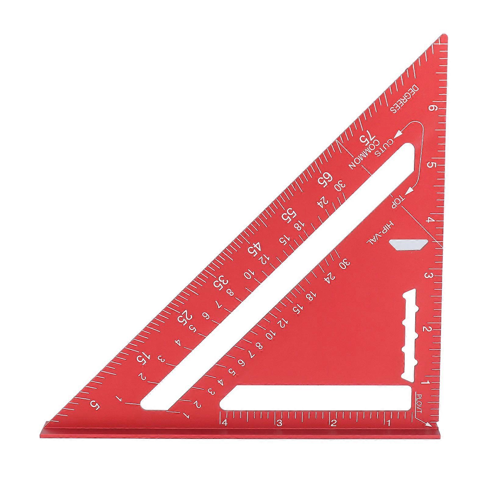Carpenter Square 7in Woodworking Imperial Rafter Measuring Tool 90 45 Degree Metal Aluminum Alloy Triangular Ruler Red