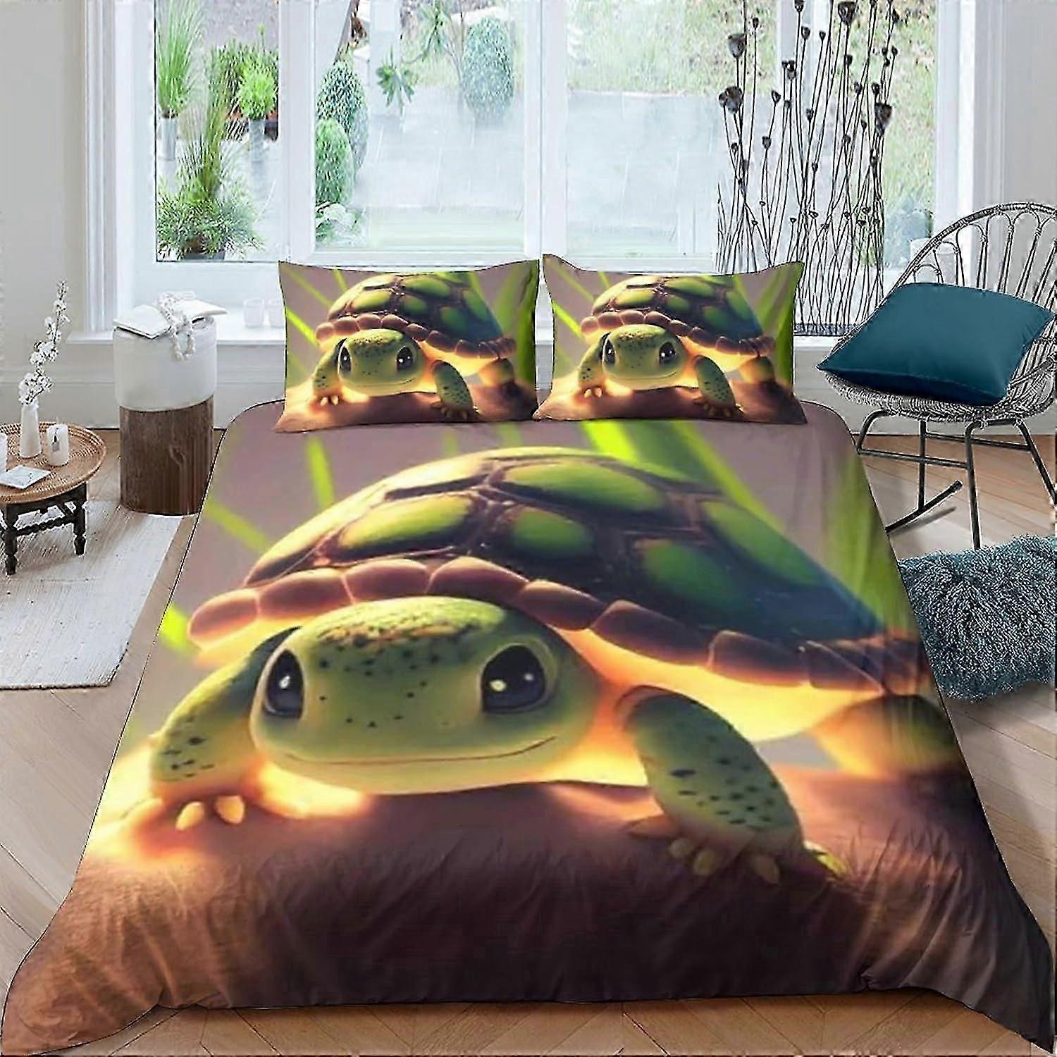 Conjunto de cama de tartaruga marinha para crianças adultos duplo, capa de edredom estampado D com fronha de microfibra capa de edredom com zíper 135 * 200 CM
