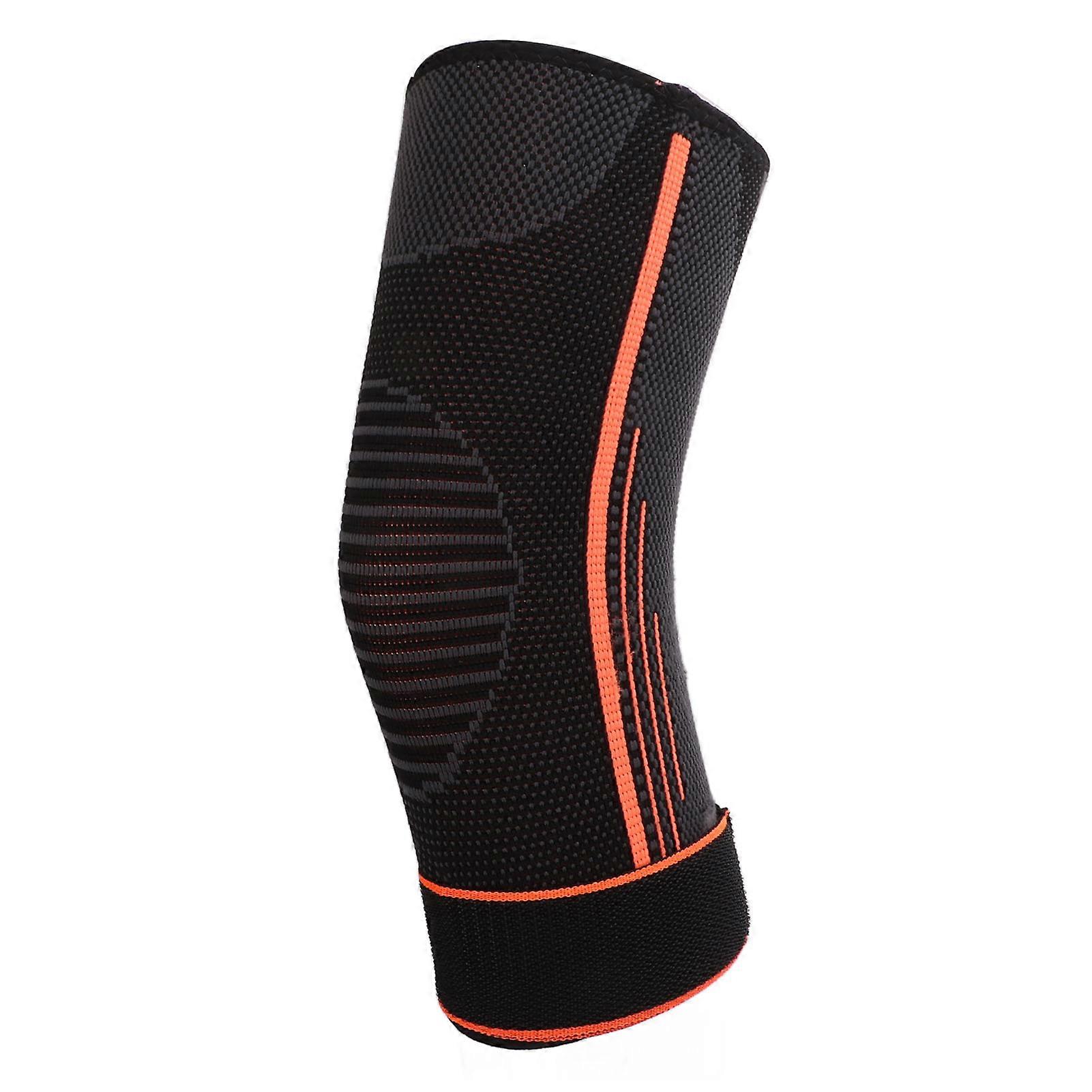 Sports Elbow Guards Nylon Knit Soft Elbow Compression Sleeve with Strap for Basketball Riding Running Work Out Orange