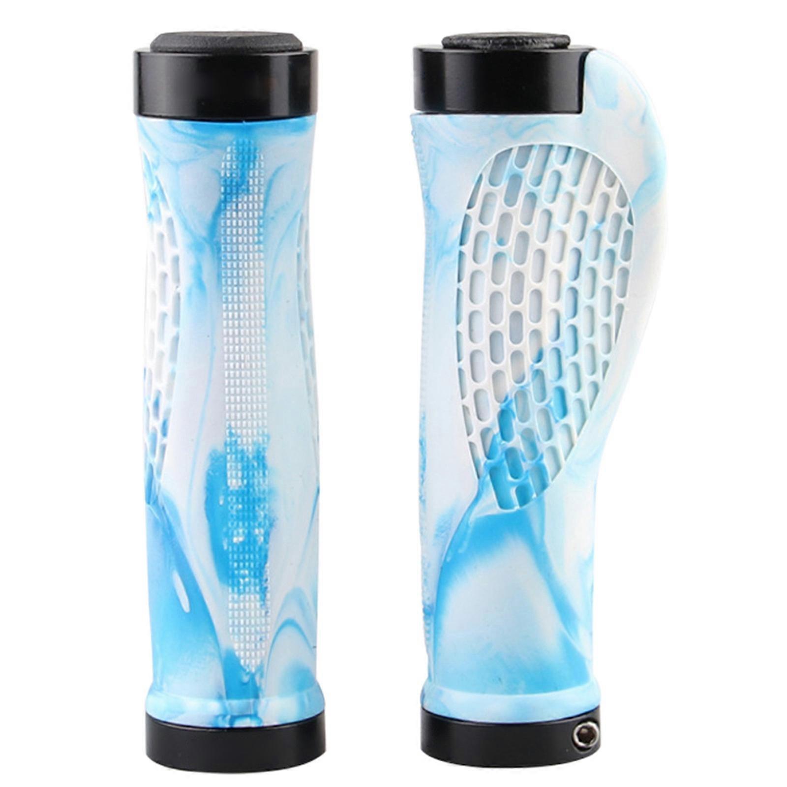 Mountain Bike Handlebar Grips Cycling Handlebar Sleeve Nonslip Bilateral Locks Cycling Handle Grips Easily to Install White and blue