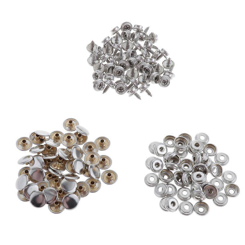 50Set Copper Boat Stud Snap Fasteners Screw Kit Canvas Canopy Button - Silver
