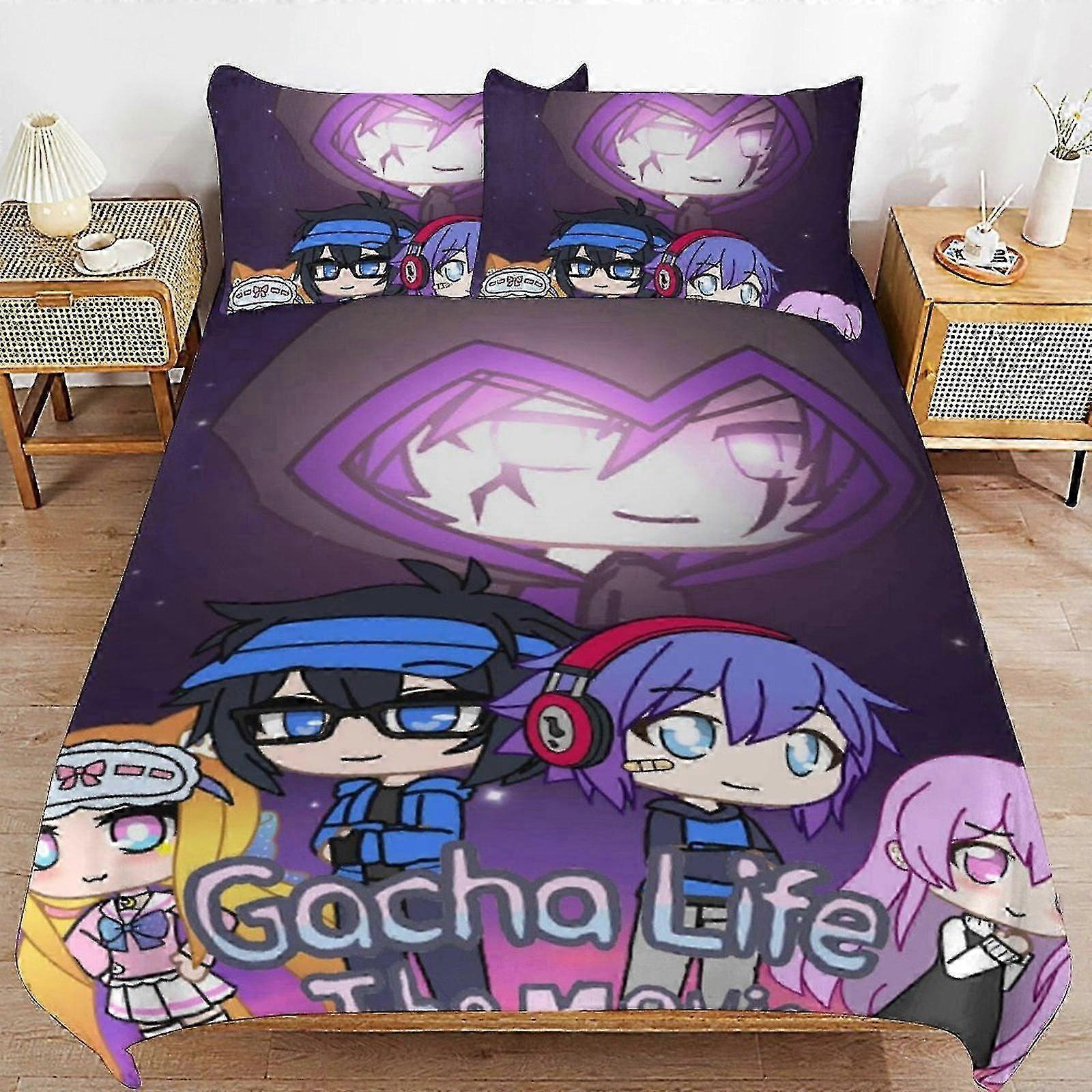 b6 Lençóis Galaxy Gacha Life Life Conjunto de Cama de 3 Peças 1 Capa de Colcha e 2 Fronhas Lençóis gb6