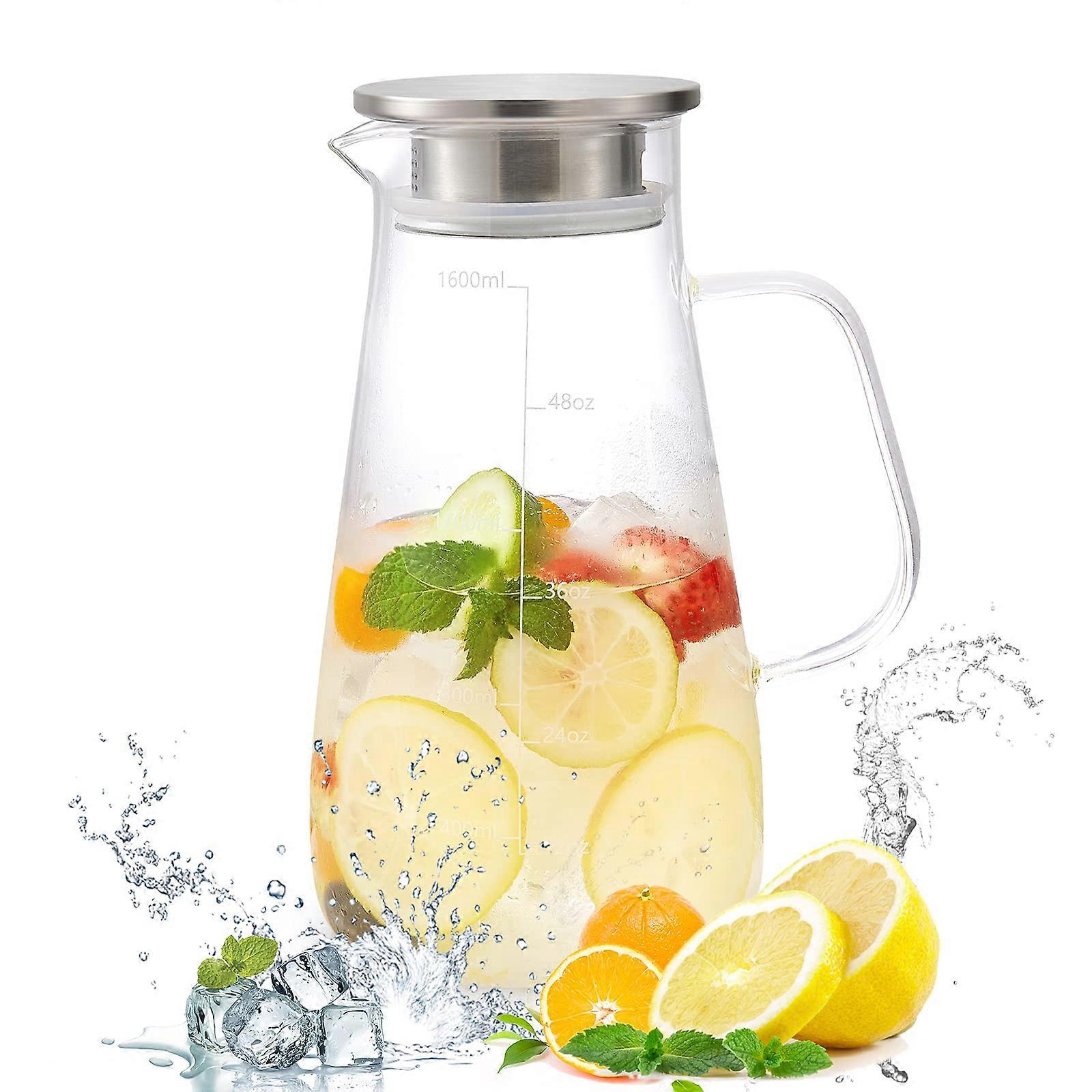 Glass Pitcher For Iced Tea And Juice 56oz/1600ml Capacity For Homemade Drinks