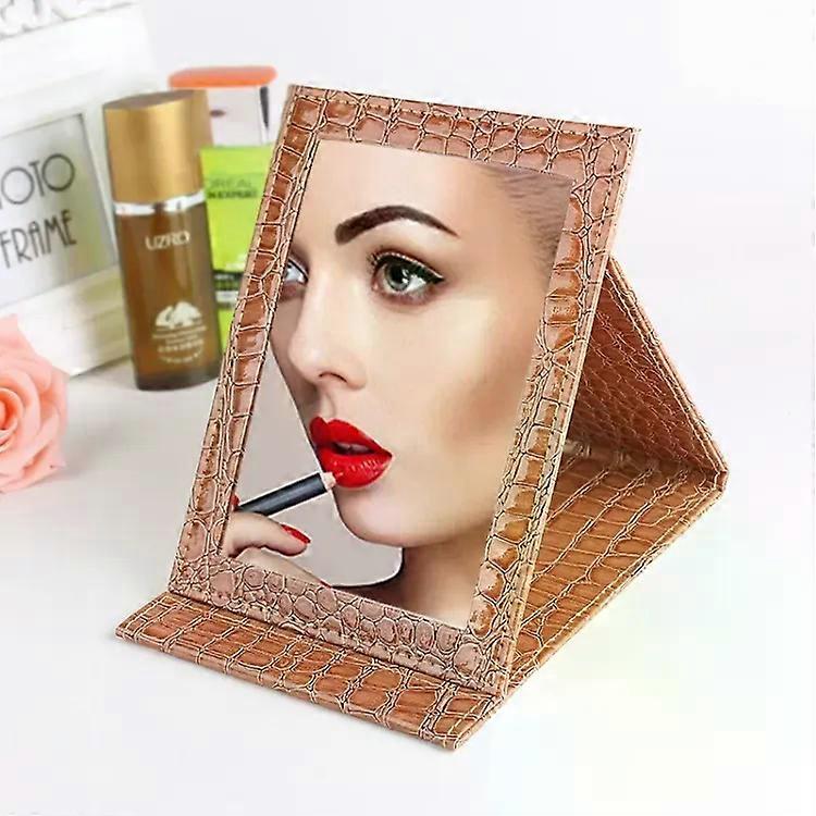Portable Makeup Mirror-2 PCS Square Leather,Alligator Pattern,Brown,18x25.5x1.6CM