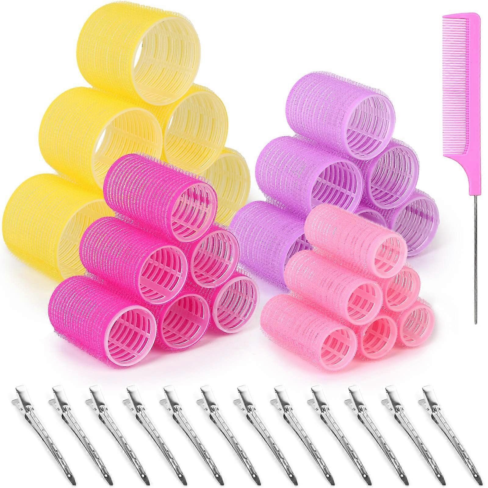 Self Grip Hair Rollers Curlers Set 36Pcs, Hair Roller Sets 4 Sizes with Clips and Comb