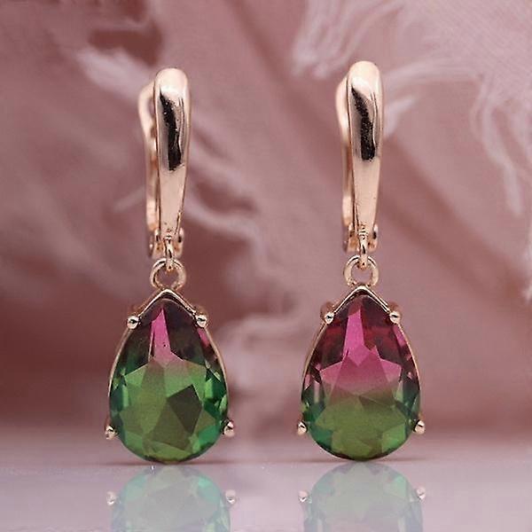 Elegantní růžovo-zlaté náušnice s přírodním drahokamem, modrým turmalínem a visacími náušnicemi ve tvaru kapky vody