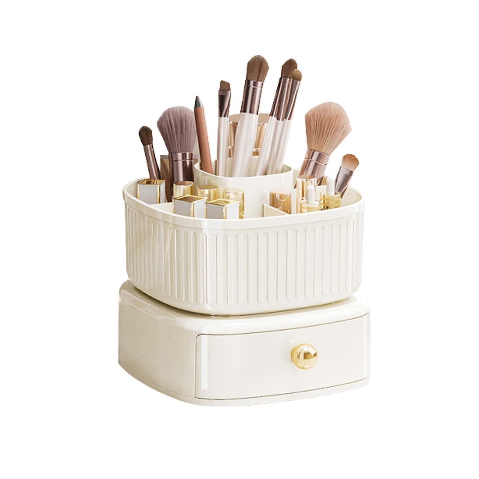 360 Rotating Makeup Brush Holder 5-Slot Desk Organizer Cosmetic Display Case With Drawer Vanity Organizer