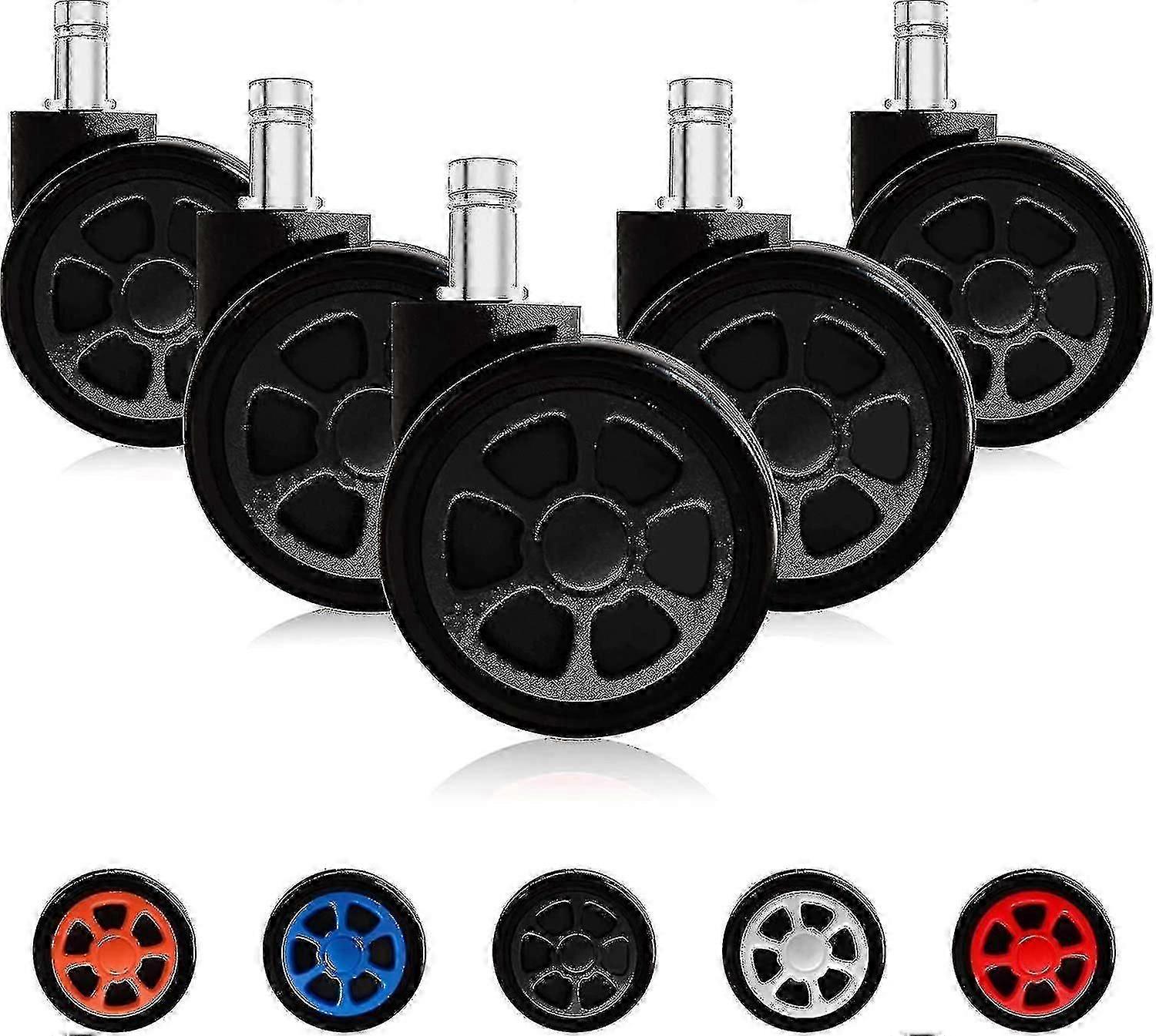 Gaming Chair Casters, Replaceable Replacement Wheels With Anti-fall Function And Smooth Gliding (5 Pieces/set, Black)