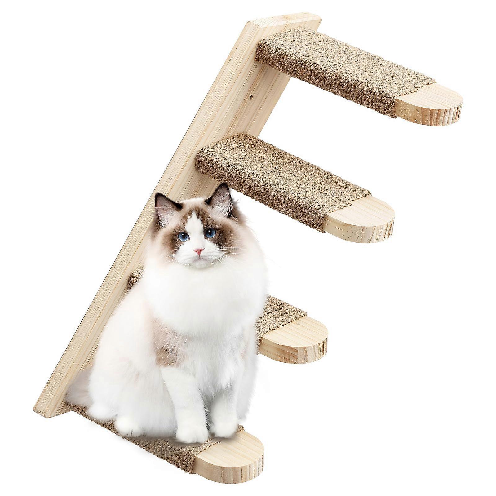 Cat Climbing Shelf 4 Stair Shelf with Scratching Jute, Reversible Cat Wall Stairs, Pet Activity Tree for Indoor Cats