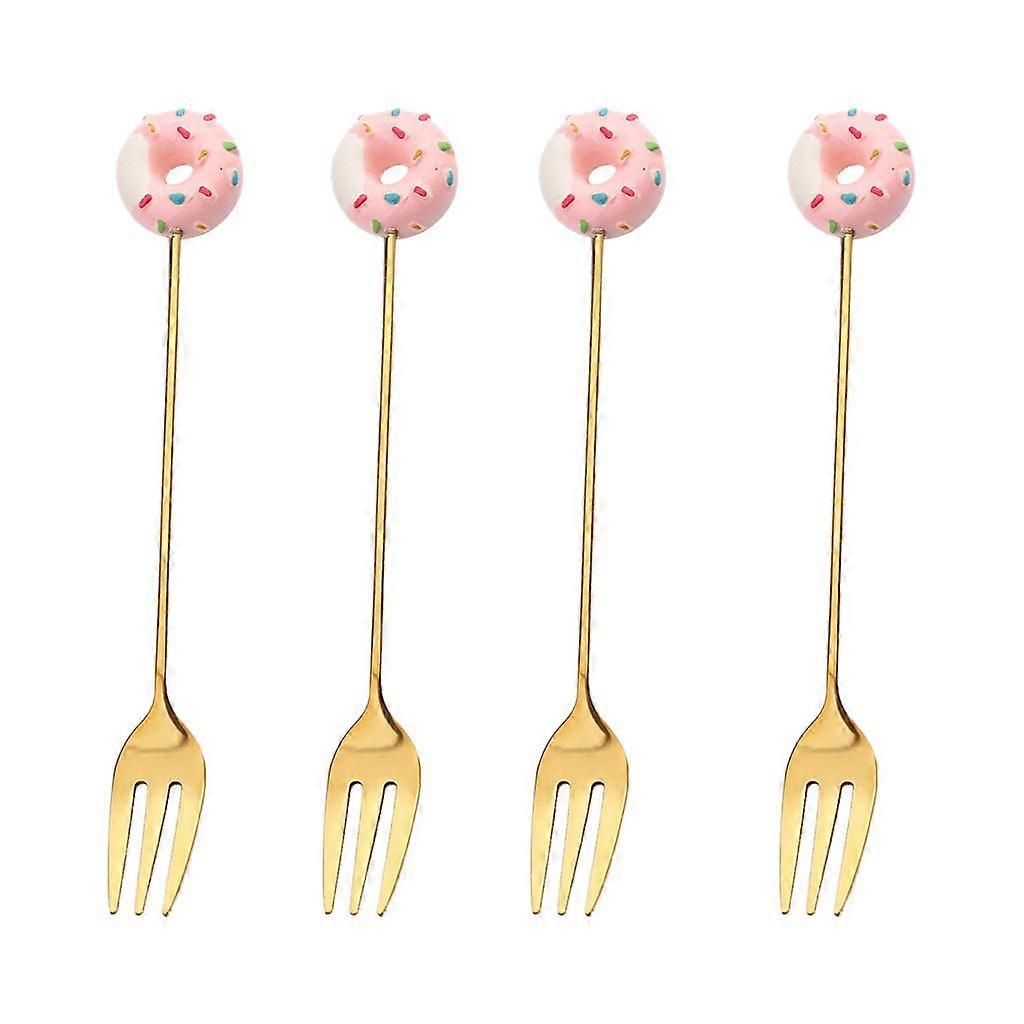 4pcs Stainless Steel Donuts Candy Spoon Fork Kitchen Tableware Dessert Spoons