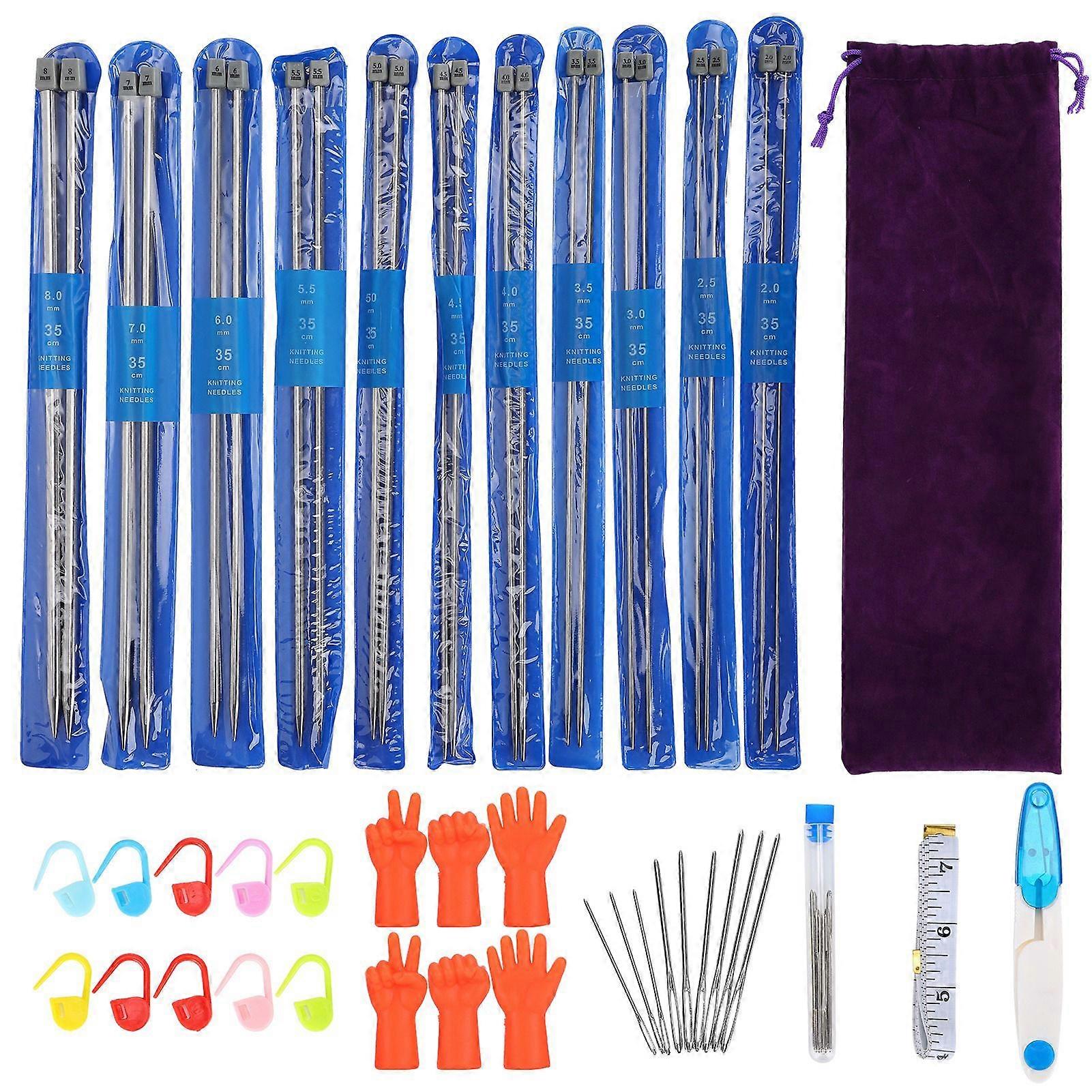 35 cm strikkepindesæt i rustfrit stål til DIY væveprojekter