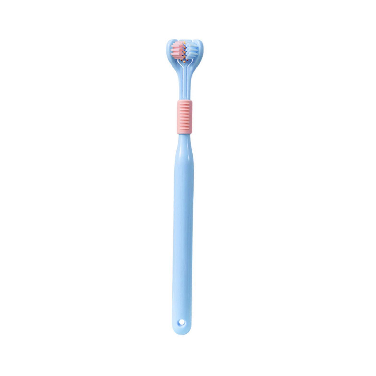 Threesided Toothbrush Threehead Toothbrush With Soft Bristles Cleans On Three Sides Scrapes Tongue On The Back Portable And Compact Travel Size PU4097