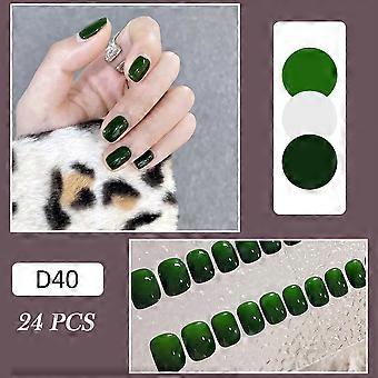 24 stks glanzende groene valse nagel puur glanzend water groene manicure salon doe-het-zelf kunst