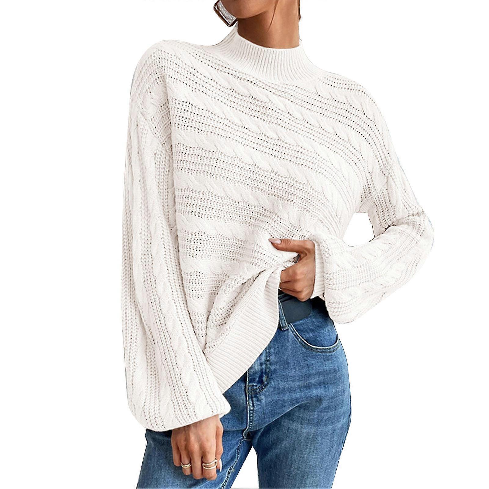 pull à col montant torsadé tricot pure couleur épaule tombante à manches longues pull décontracté pour les femmes