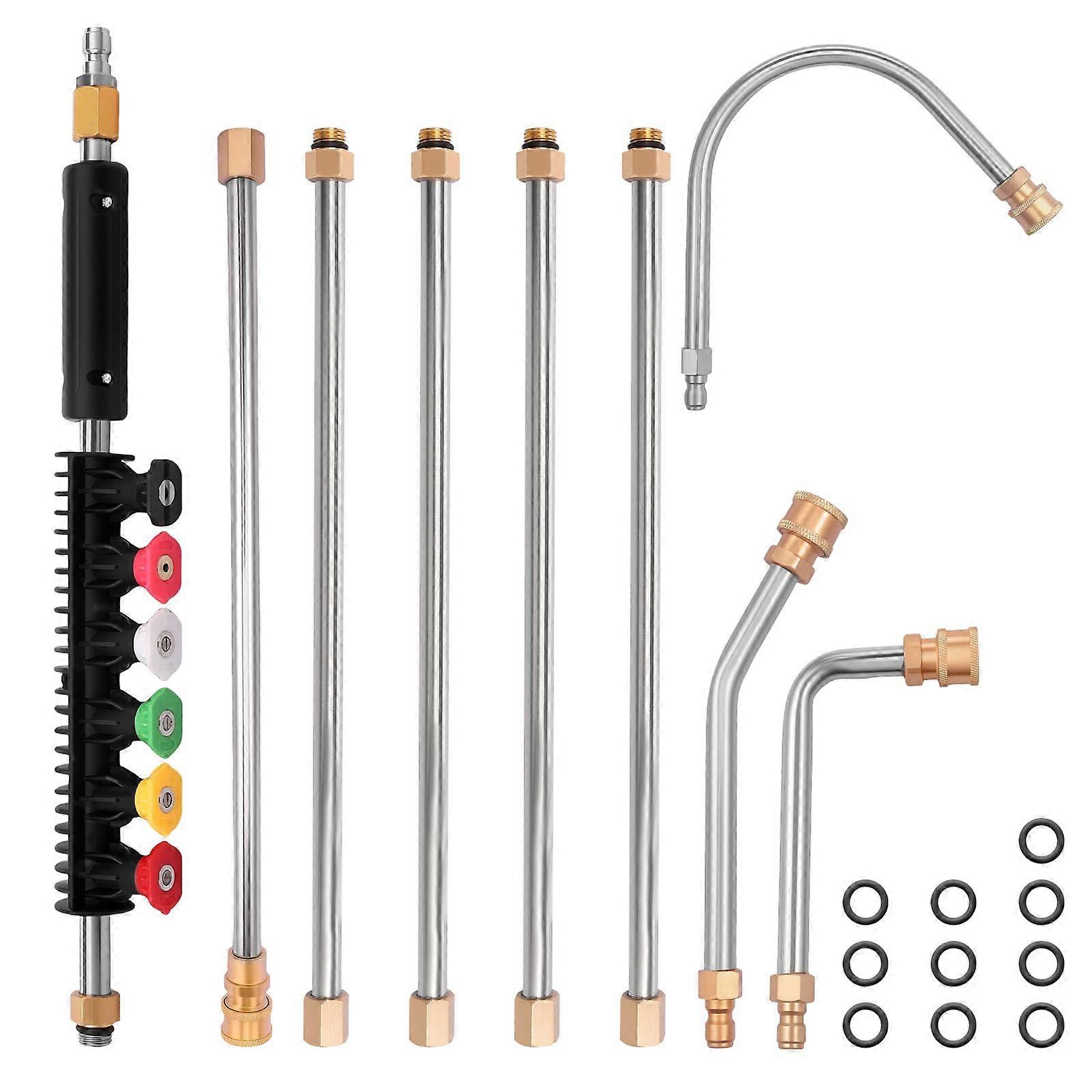 Gutter Cleaning Tools With 9 FT Pressure Washer Extension Wand, 6 Nozzle Tips, 4000 PSI, Curved Gutter Cleaner Rod