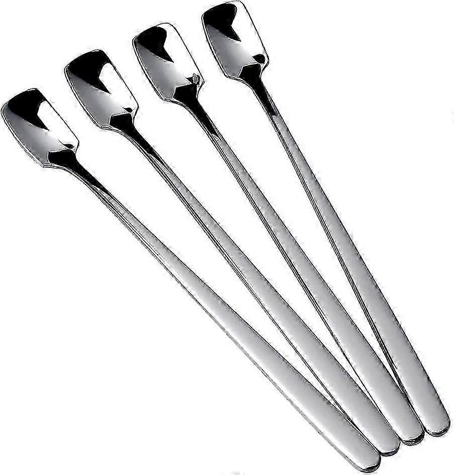 Stainless Steel Coffee Spoons, Square Dessert Spoons Long Handle Table Teaspoon For Dessert Espresso Ice Tea(4pcs, Silver)