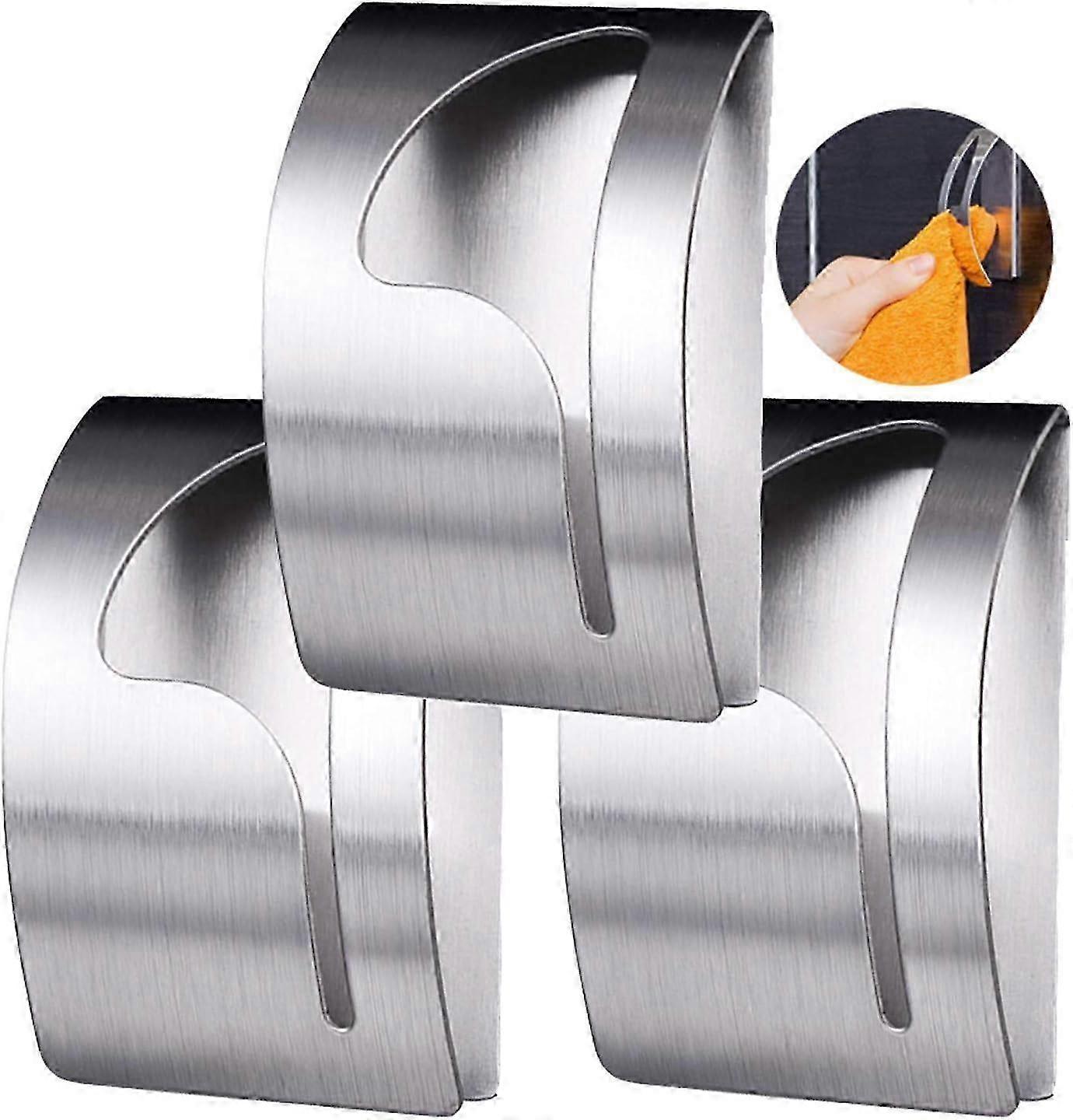 3 قطع ذاتية اللصق الفولاذ المقاوم للصدأ مناشف حامل مكابس - خطافات منشفة المطبخ ، شماعات قماش رداء الحمام للحمام ، استخدام المطبخ.