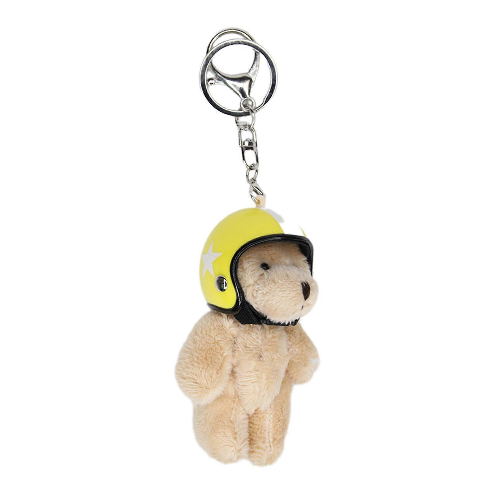 Mini Cute Helmeted Bear Charm Keychain Soft Stuffed Ornament Keyring Lovely Y2K Pendants for Purse Bag Backpack Handbag Yellow