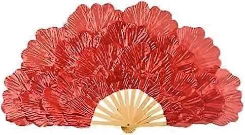 Long Silk Fans For Belly Dance And Stage Performance, Double-Sided Silk Fan With Large Peony Petals, Red And Blue