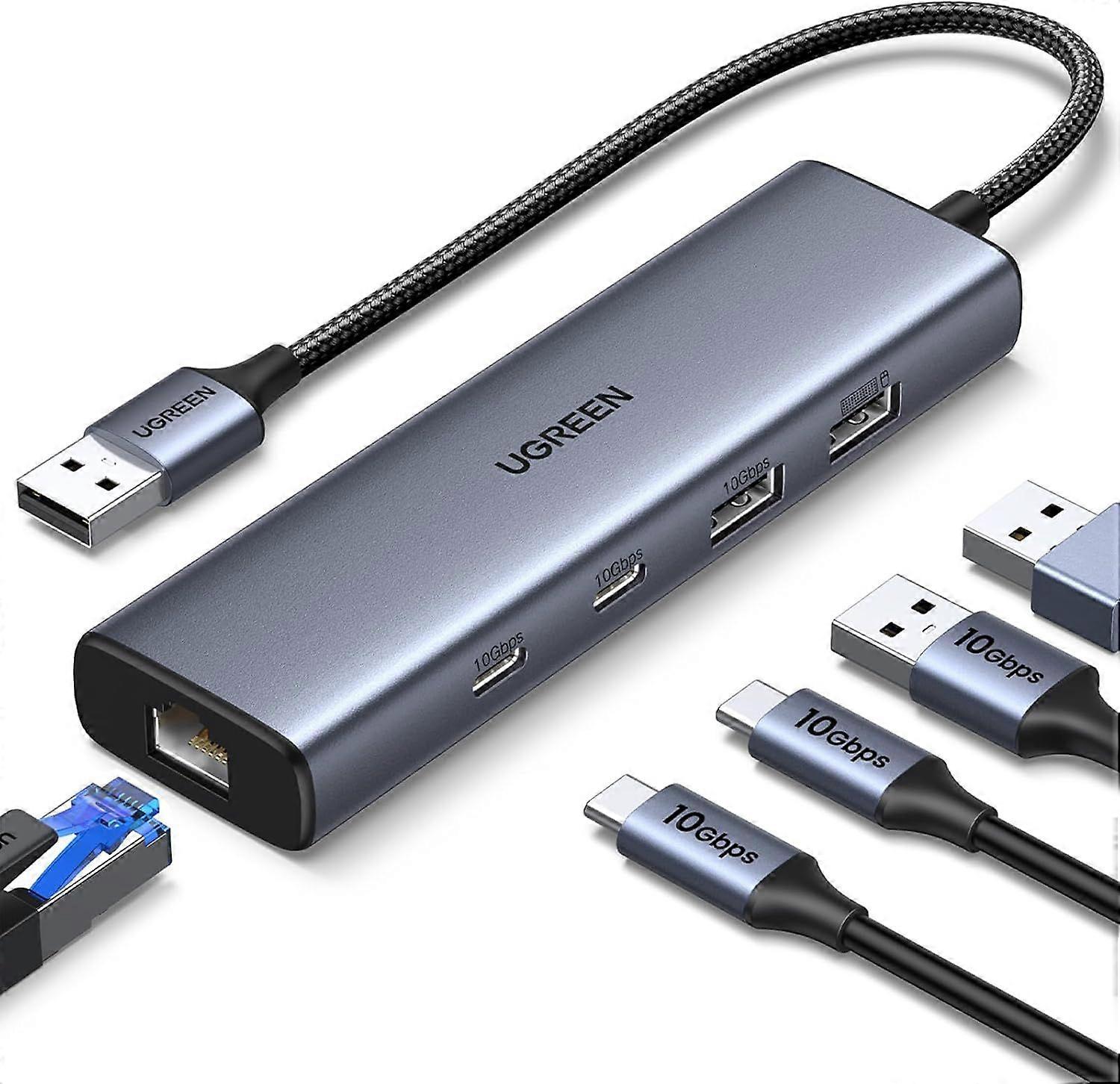 2025 Neuestes Modell USB-zu-Ethernet-Adapter, 5-in-1-USB-Hub mit Ethernet mit 2*