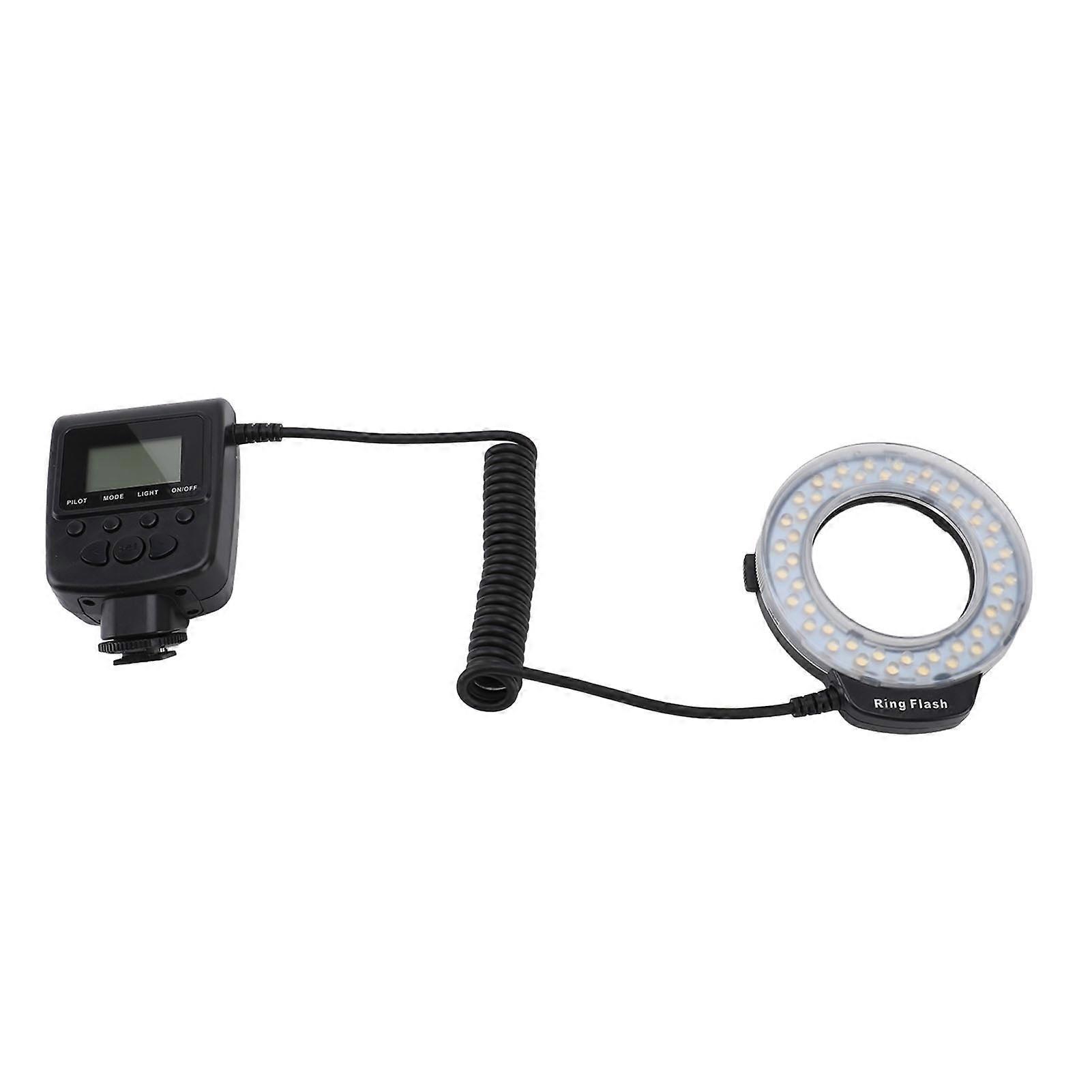 48LED Macro Flash Light with LCD Display Power Control Adapter Rings Flash Diffuser for DSLR Cameras 