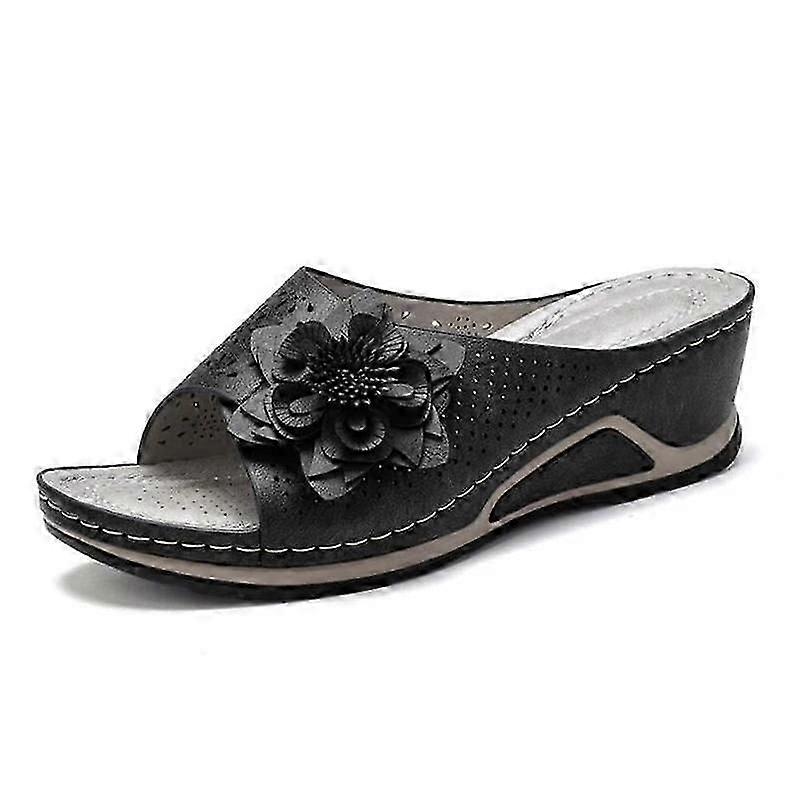 Yeni Takozlar Slip-on PU Siyah Moda Bayan Platform Sandalet Ayakkabı Kadınlar için Sandalilas Kadın Düz Ayakkabı Yaz Rahat