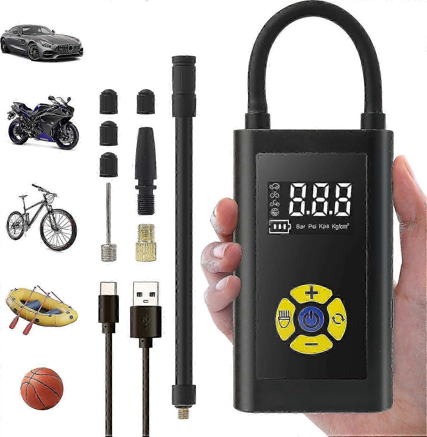 Portable Air Compressor for Vehicle Tires, 150PSI Cordless Electric Inflation Pump with Digital LCD Display, Type-C Rechargeable LED Light