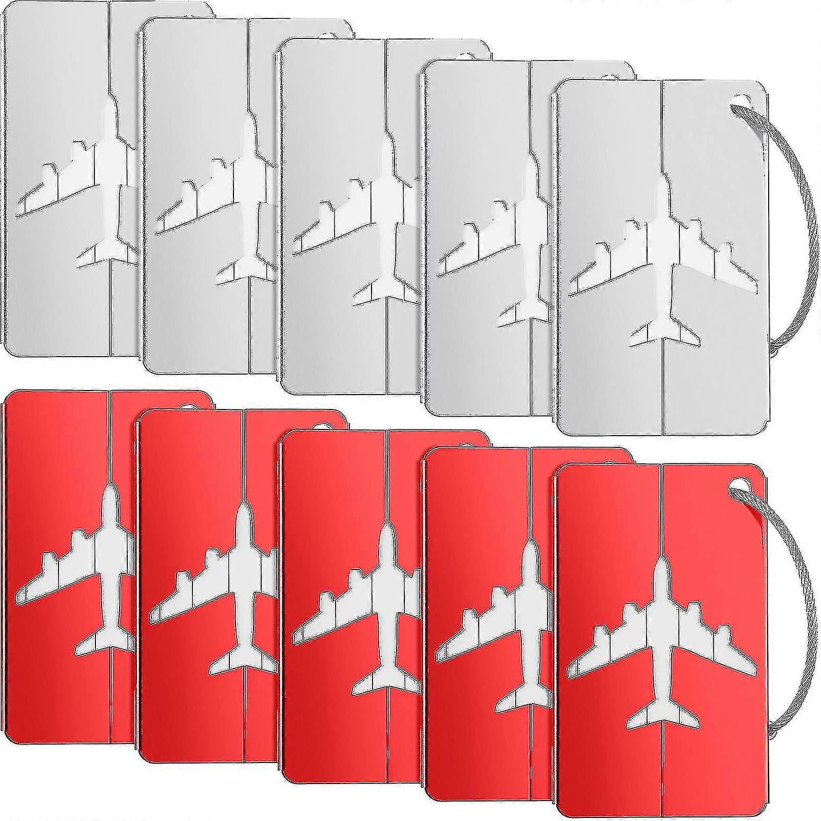 10個の金属製荷物タグトラベルIDホルダーアルミバッグタグシルバーレッド