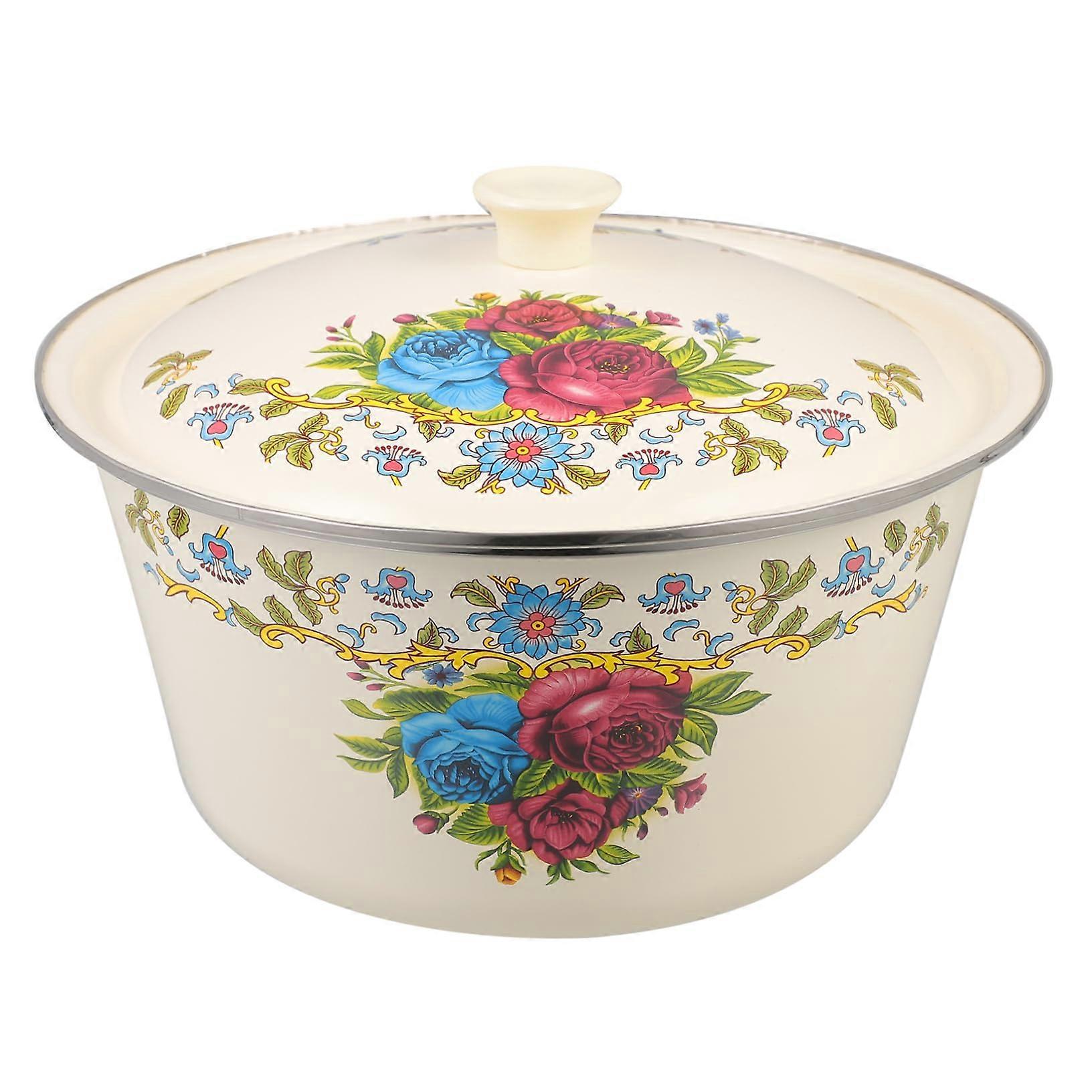Retro Enamel Soup Bowl 26 Cm – Classic Serving Bowl with Lid for Camping and Kitchen, Decorative and Versatile for Soups and Cereals