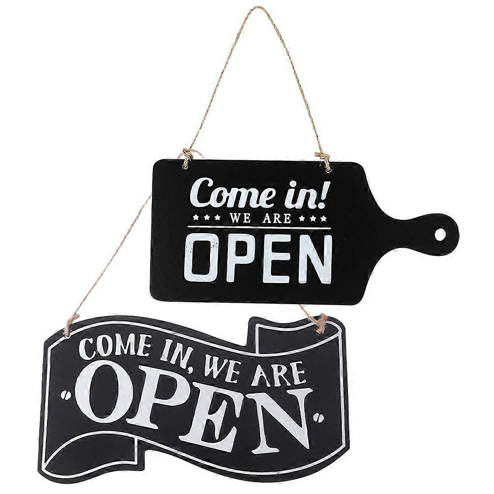 2pcs Open Closed Sign for Stores Cafe Double-sided Wood Open Closed Business Sign