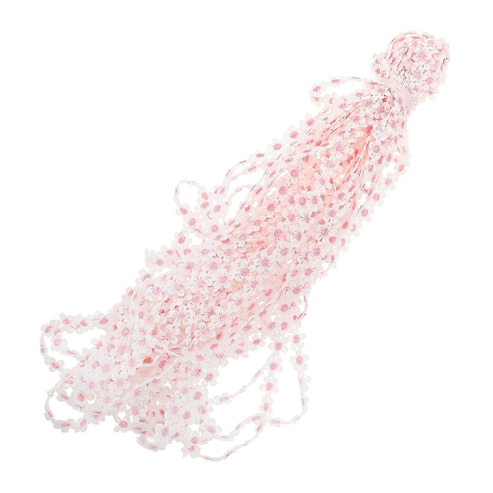 Craft Ribbon for Clothing Pink Embroidered Trim Ribbon 1300cm Length 1.4cm Width Polyester Silk Decorative 1Pc
