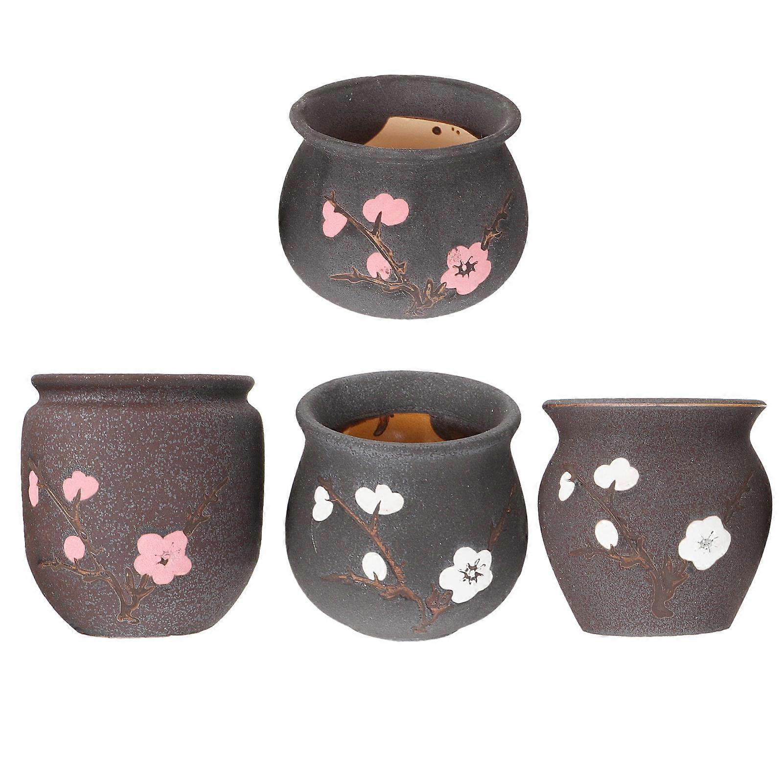 Succulent Planter Flower Pots Simple Style Ceramic Container For Desktop Balcony 7X8cm Indoor Planting 4Pcs