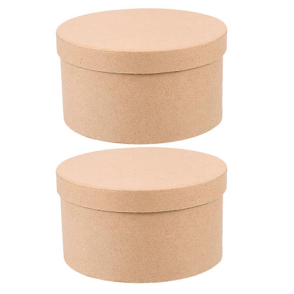 2 Pack Khaki Small Round Cardboard Boxes for Crafts and Candy Packaging Made of Kraft Paper 12.5cm
