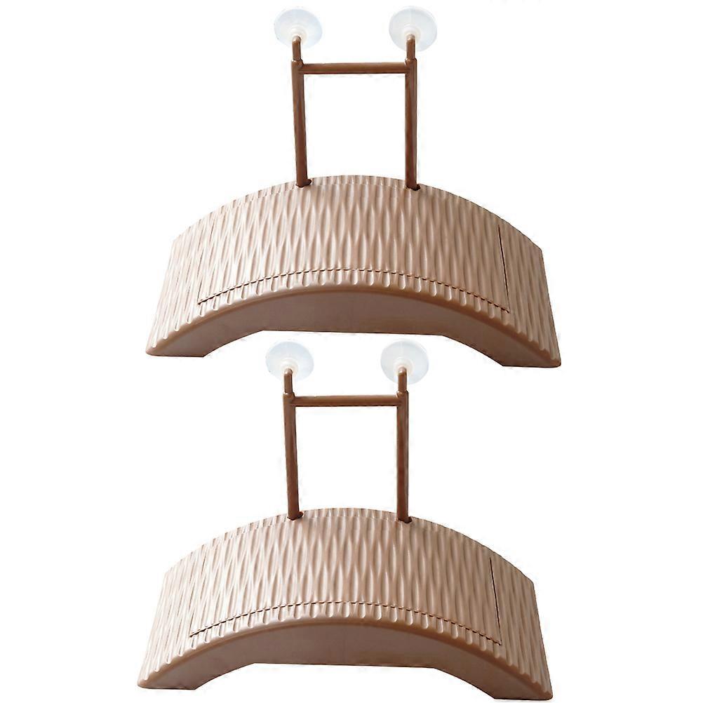 Reptile Platform Plastic Climbing Accessory for Tank Setup Reptiles Light Brown 2Pack