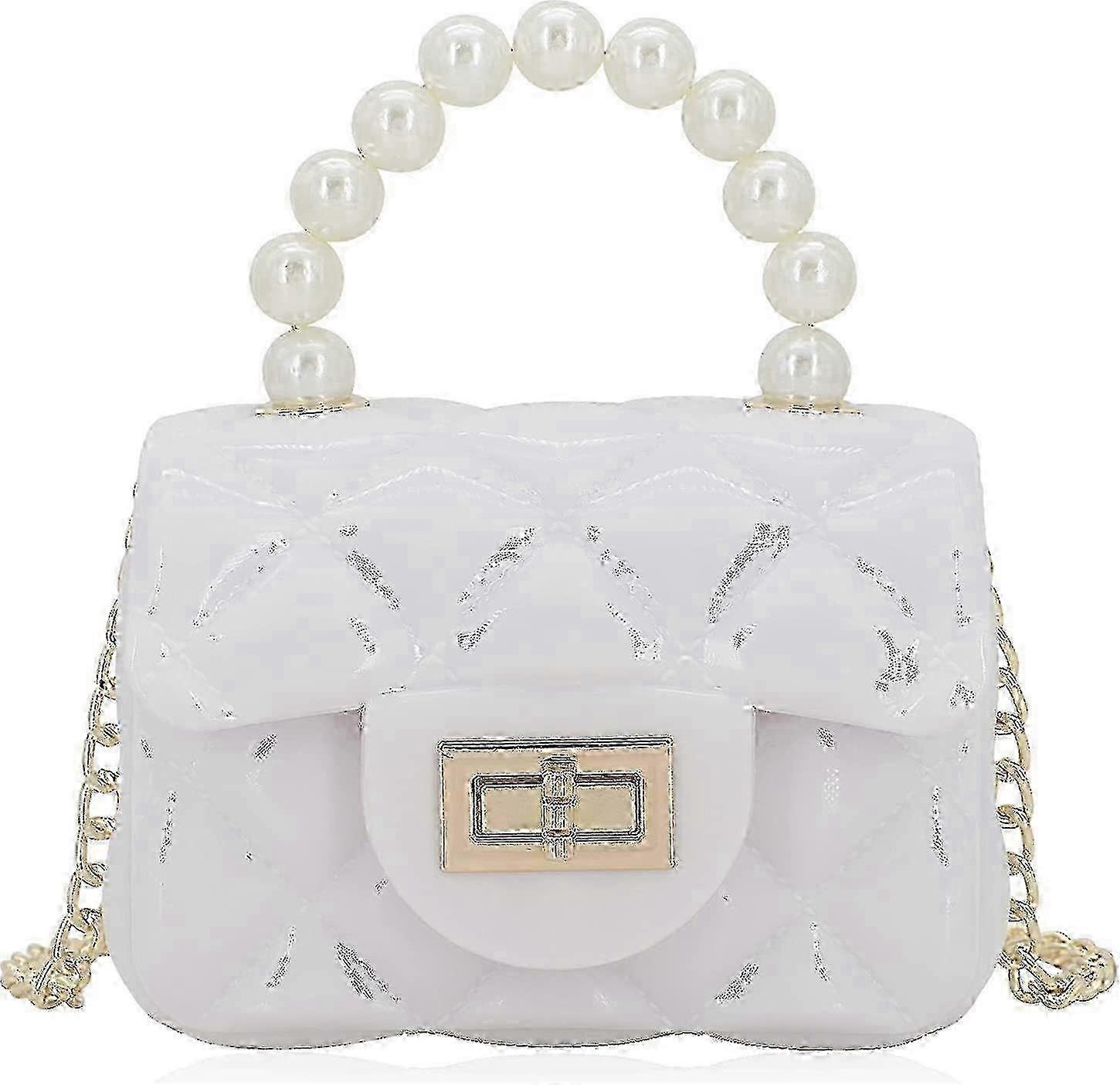 Mini Jelly Geldbörse Klappe Handtasche mit Perlen Top Griff Faux gesteppte Umhängetascheweiß SZRH A-M