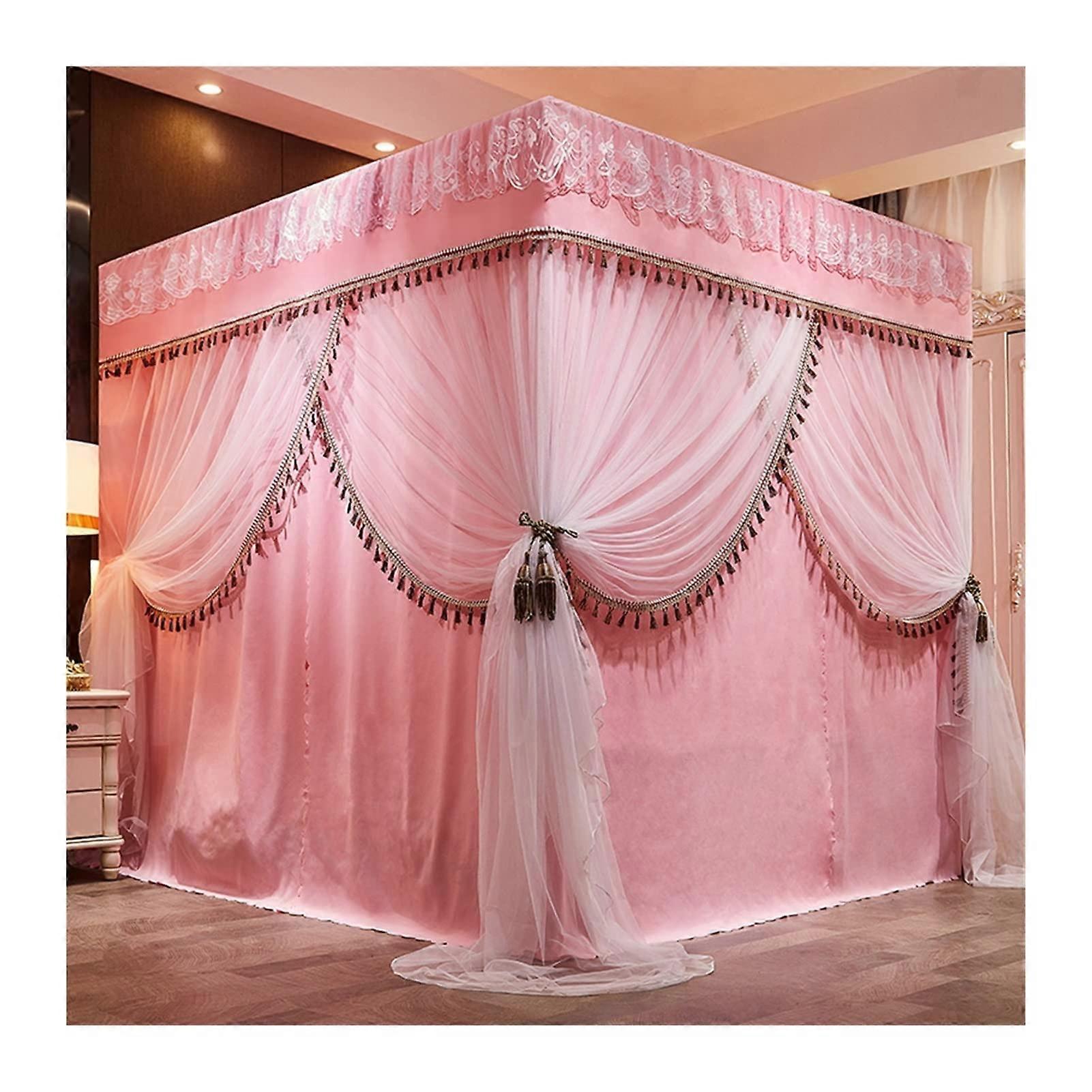 Bed canopy, Doublelayer mosquito net, Bed canopy with 4pole support, Decorative bed curtain for girls' bedroom